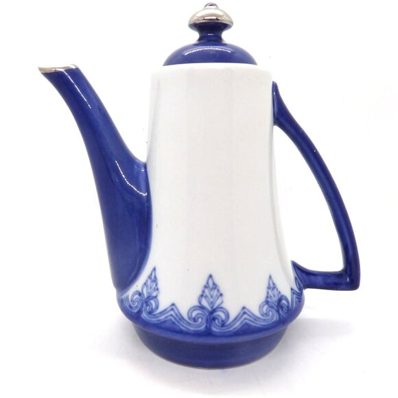 Ceramic Bombay Tea Pot Blue and White with Gold Trim preowned - Picture 1 of 4